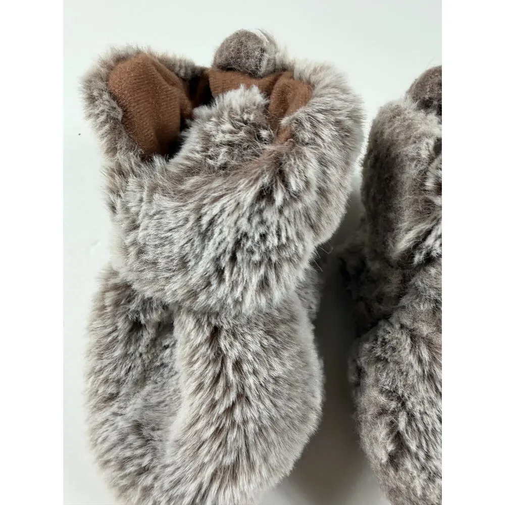 Cat & Jack Faux Fur Baby Booties Gray Soft Sole Crib Shoes Size 6–9 Months